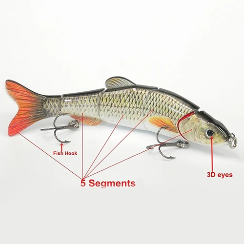 

5 Segments Fishing Lure Crank Bait Hooks 3D Eyes Fish Shape Tackle Tool Shad Carp Silicone Fishing Soft Baits Tackle