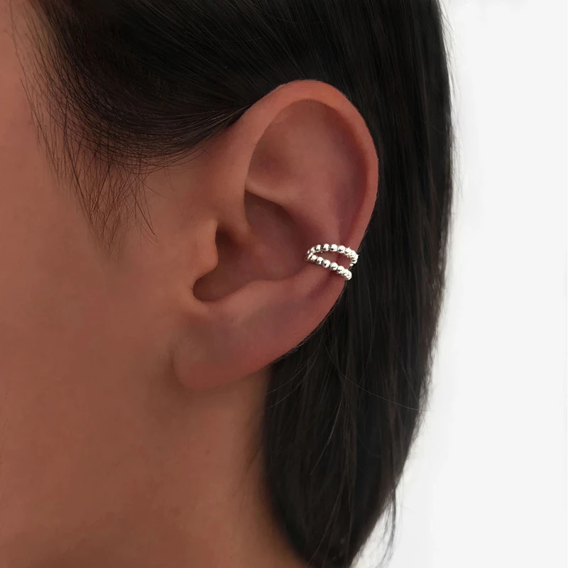 Женские двухслойные серьги-клипсы на цепочке AIDE 925 пробы корейские без кусочков |
