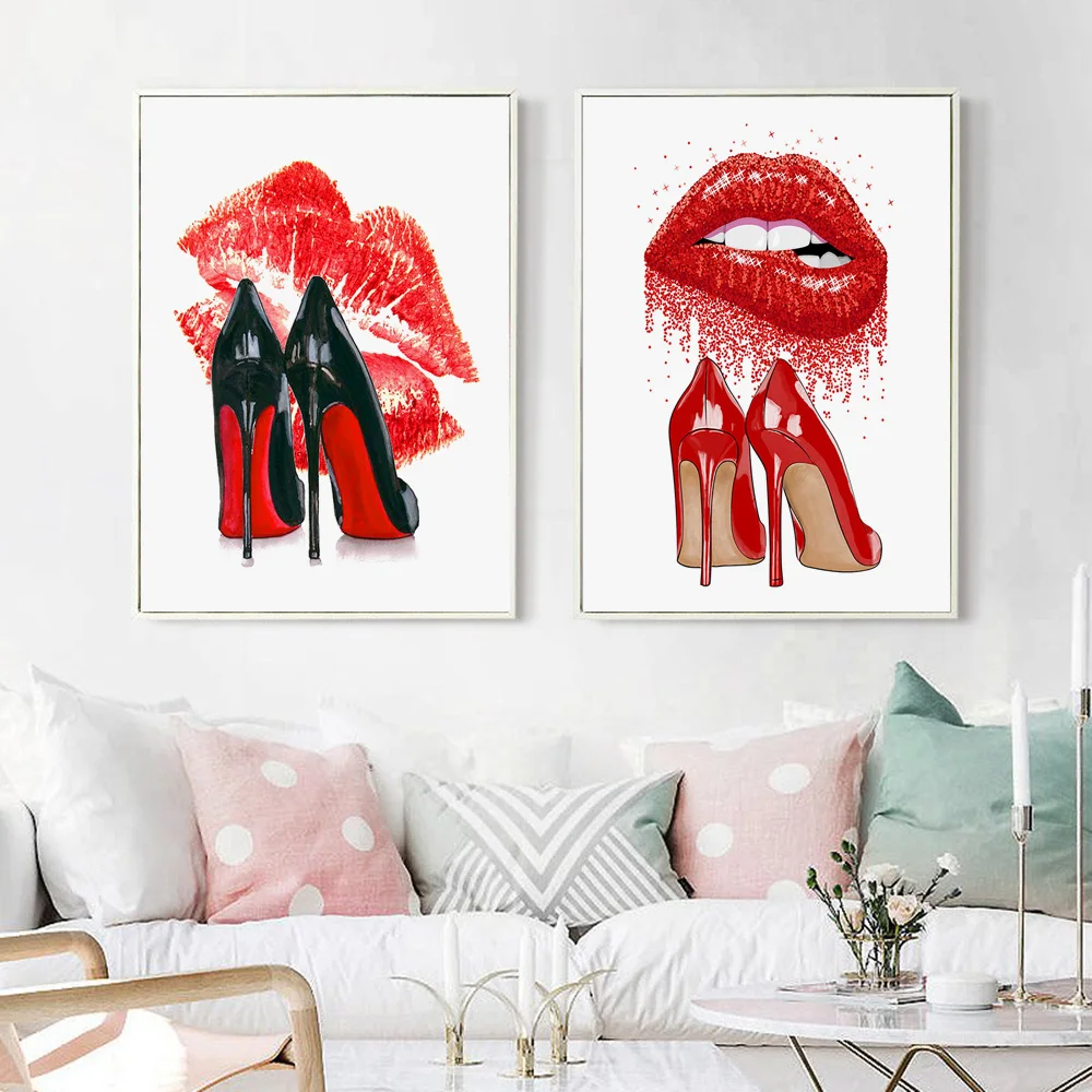 

Fashion Paris Champagne High-heeled Shoes Decorative Painting of Paris Tower Wall Art Canvas Painting Nordic Pictures unframed