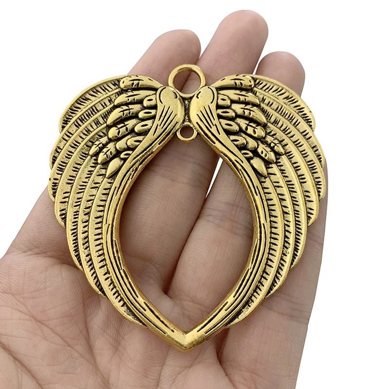 

2 x Antique Gold Color Large Angel Wings Feathers Heart Charms Pendants For Necklace Jewelry Making Accessories Findings