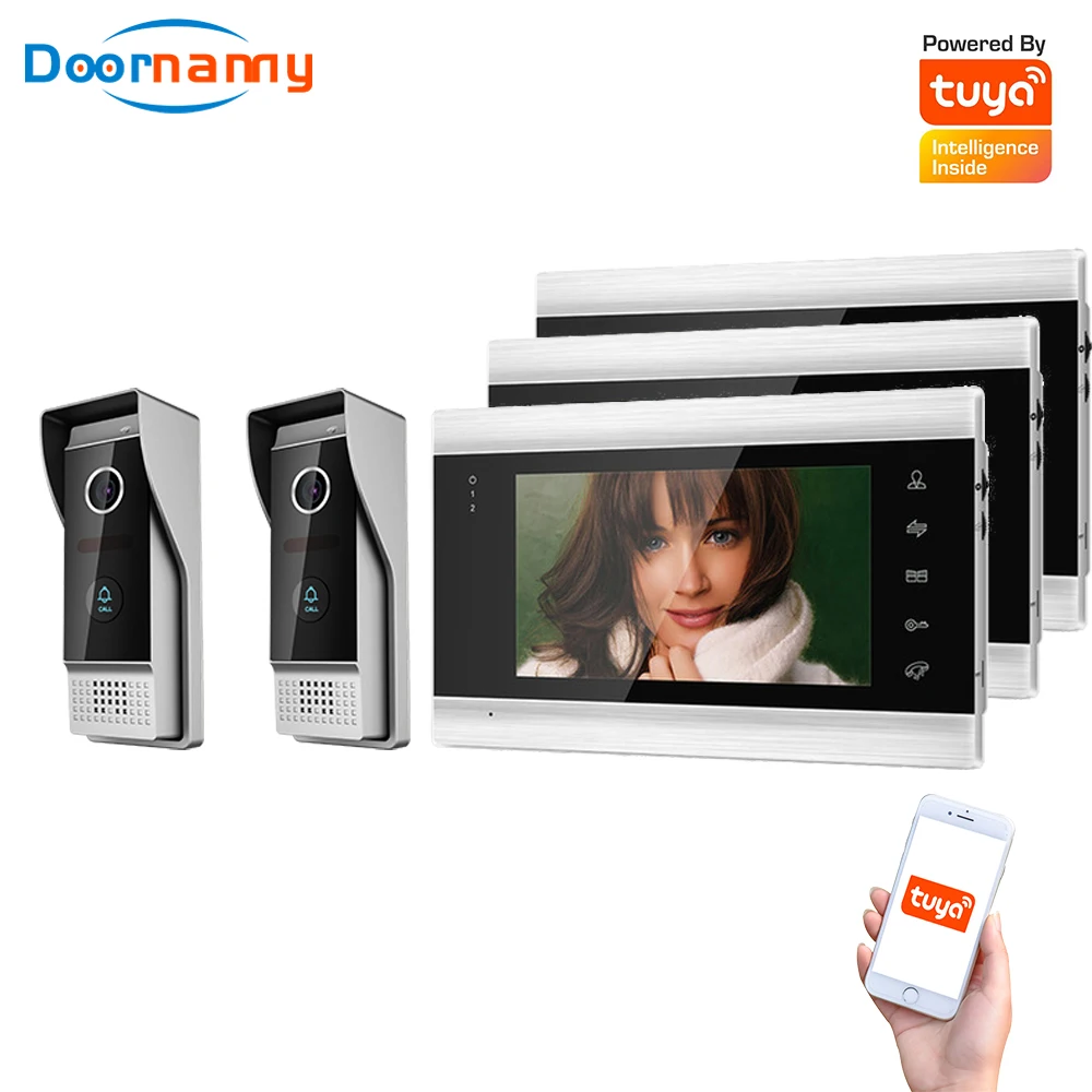 

Doornanny Villa Apartment WiFi Video Intercom System 2Doorbell To 3Monitors Tuya Doorbell Doorphone 3Doors Intercom Kit AHD 720P