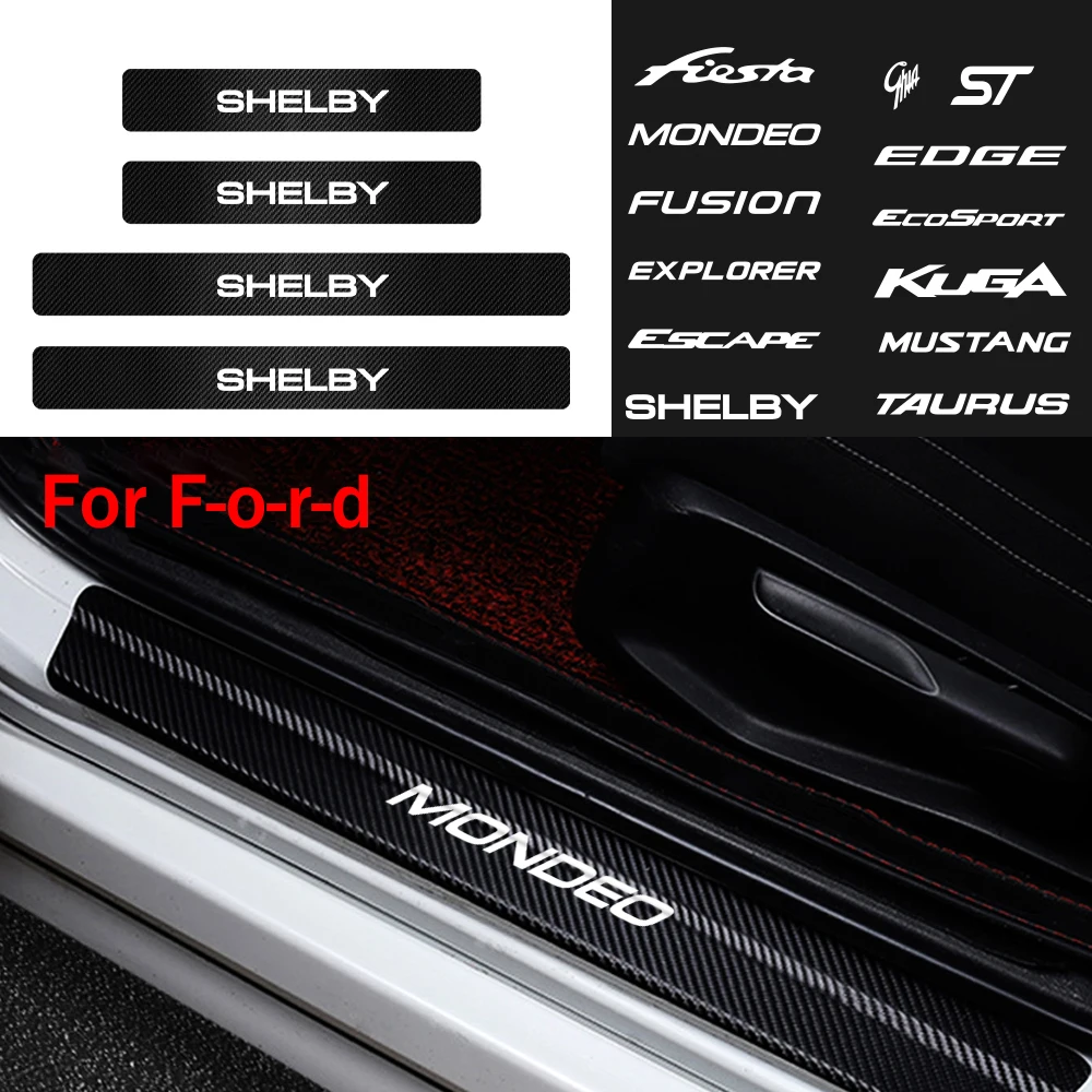 

4pcs Carbon Fiber Vinyl Car Door Sill Edge Guard Stickers Decal for Ford Fiesta ST Ecosport Kuga Fusion Edge TAURUS Mustang Ghia