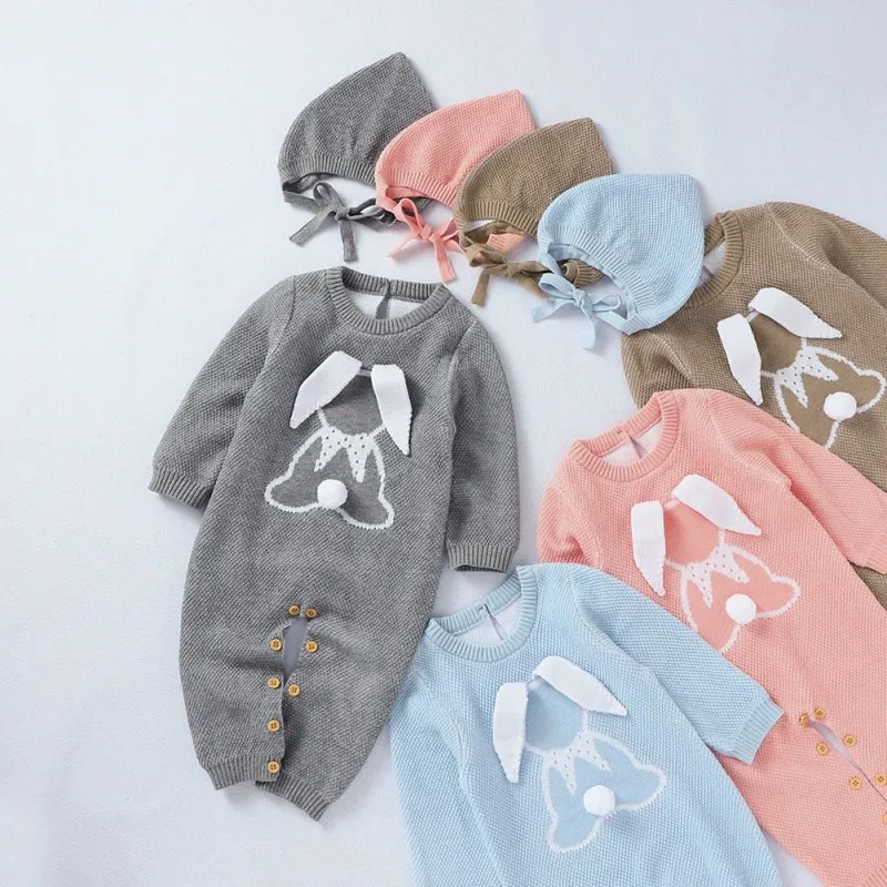 

Newborn Baby Boy Cute Romper Autumn Baby Boy Girl Cotton Cartoon Rabbit Pattern Infant Long Sleeve Jumpsuit+Hat Romper Set