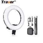 Кольцевой светодиодный светильник TRAVOR, 14 дюймов, с регулируемой яркостью, со штативом, держателем для телефона, для студийной фотосъемки, фотографирования, макияжа, YouTube