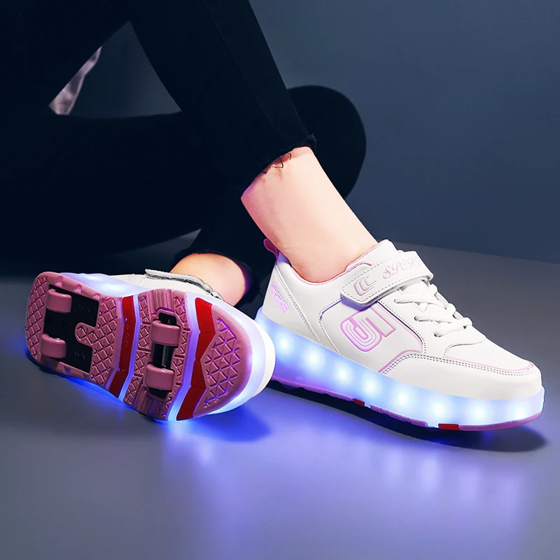 Roller Sneakers 4 Wheels Children Kids Girls Boys Babys 2021 Gift Fashion Sports Casual Led Light Flashing Running Skate Shoes | Детская