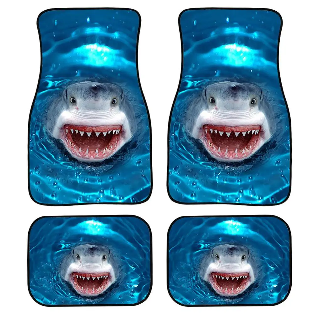 

INSTANTARTS Blue Sea Dolphin/Shark Printed Universal Fit Floor Mat for Car Set of 4 Durable Trunk SUV Carpets&Rugs All Weather