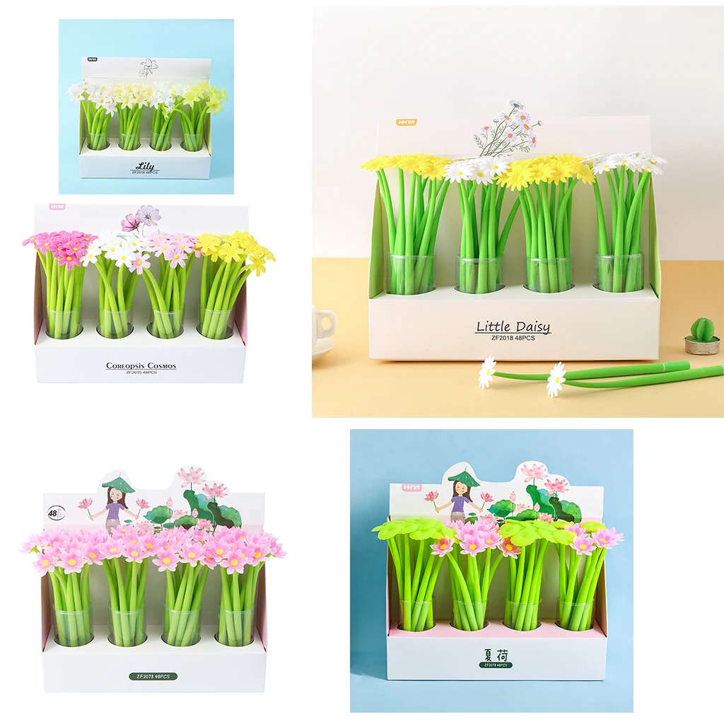 

Flower Gel Pen Lotus Pen Silicone Plant Modeling Pen 48pcs Cute Stationery Kawaii Office Supplies Cute School Supply Stationery