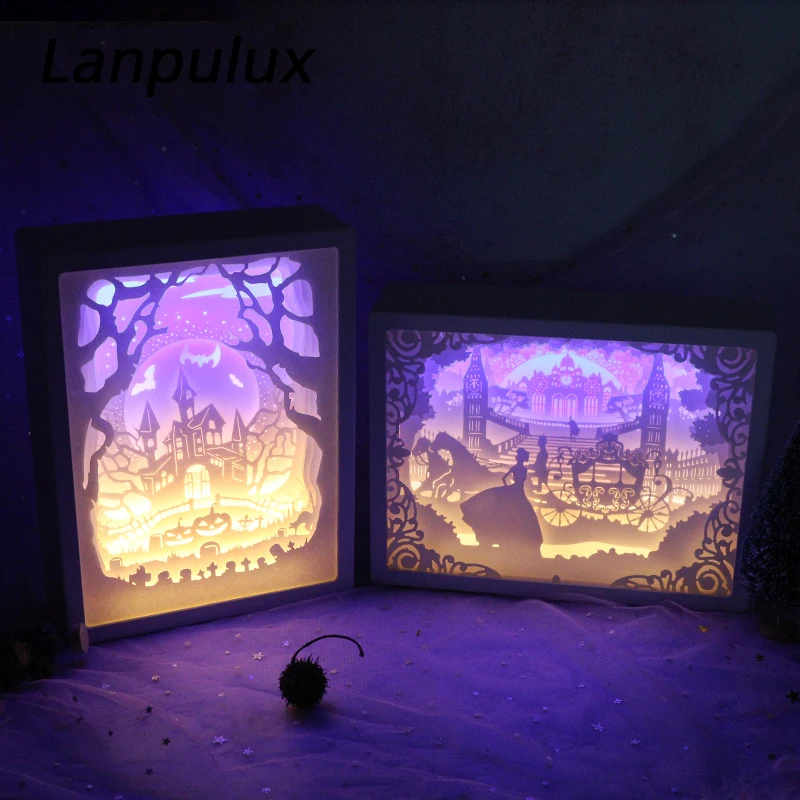 Lanpulux бумажный резной Ночной светильник DIY ручной работы 3D Бумажная скульптура лампа креативный Декор для спальни подарок на Рождество, Хэллоуин