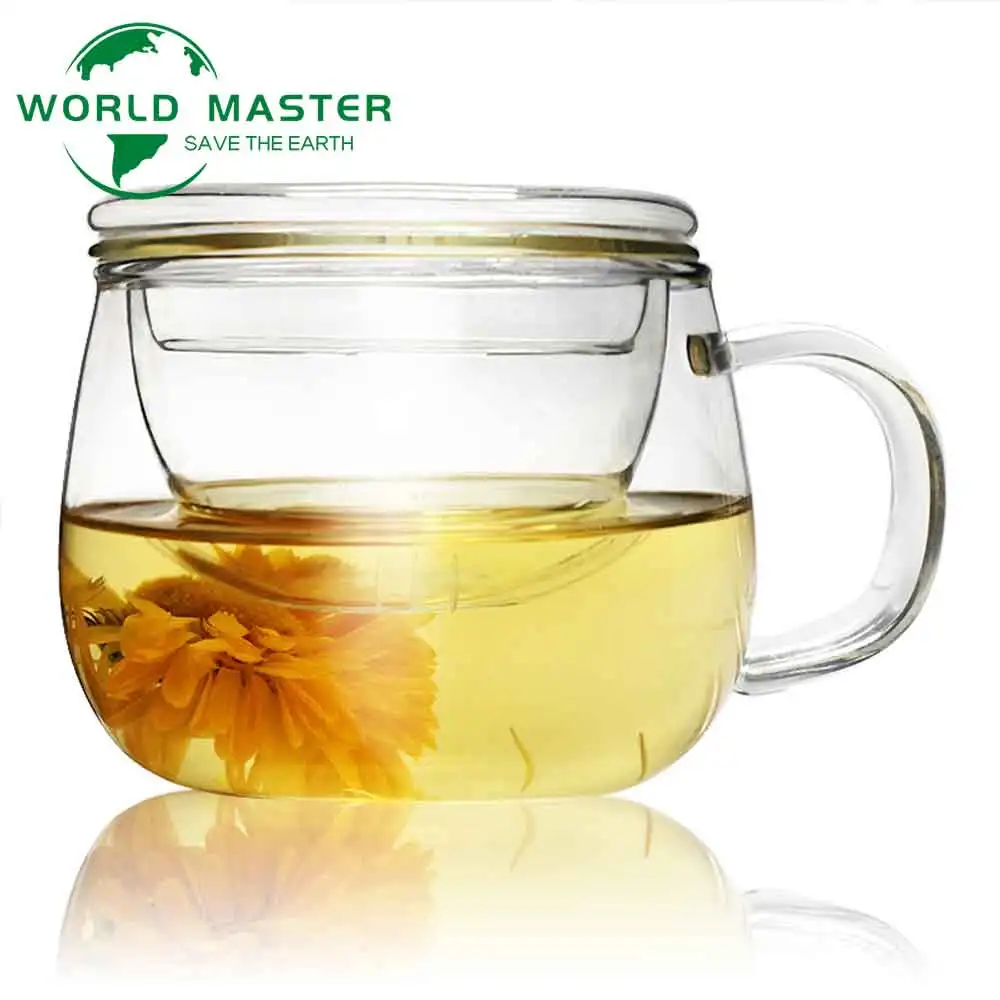 

Прозрачная чайная стеклянная чашка World Master с крышкой, стеклянное ситечко, Классическая термостойкая стеклянная чашка, кружка для чая, кружк...