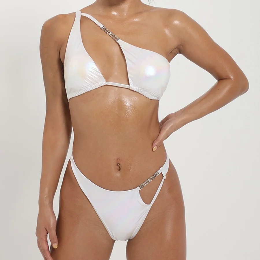 

Новинка 2021 года, популярный стиль, сексуальный блестящий внешний однотонный купальник со светоотражающей внешней стороной, с открытой спин...