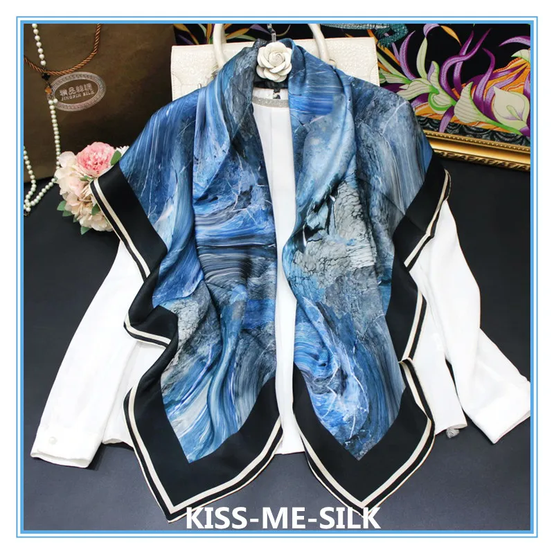 

KMS Graffiti mulberry-silk scarf shawl hand-rolled plain crepe satin square scarf shawl 110*110CM/60G