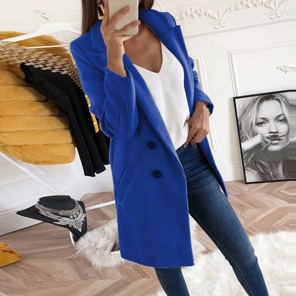 Женское Смешанное пальто осень и зима отложной воротник Длинная шерстяная Женская куртка пальто размера плюс женское пальто Повседневная ветровка
