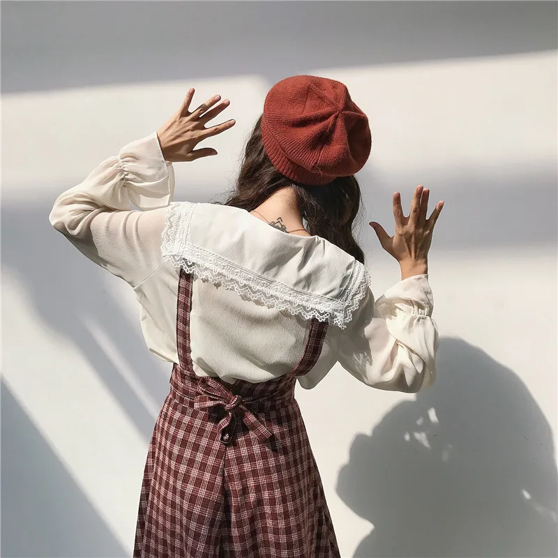 Himifashion Harajuku, женская модная клетчатая юбка на бретелях, бальное платье с высокой талией, юбка с оборками, повседневная шерстяная элегантная клетчатая Женская юбка