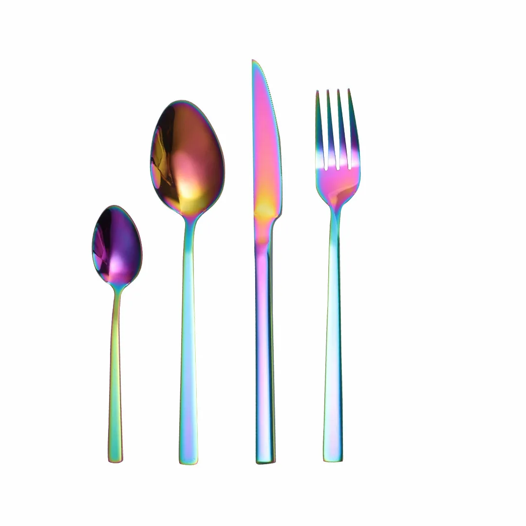 

Silverware Set Tableware 4Pcs Spoon Fork Knife Cutlery Set Stainless Steel Dinnerware Set Kitchen Rainbow Complete Dinner Set