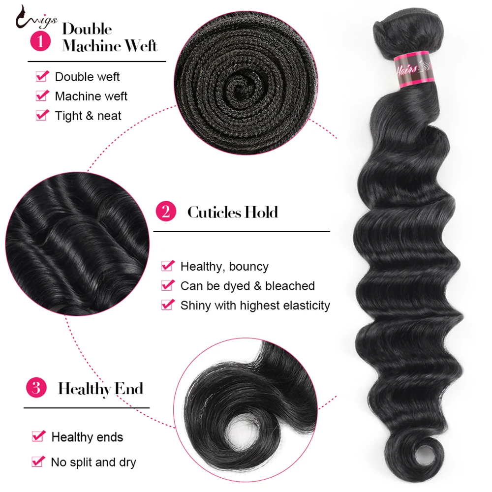 UWIGS Свободные Пряди глубоких волн 1 3 4 шт. бразильские волосы естественного цвета