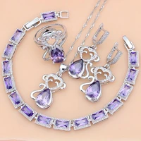 bride 925 silver jewelry sets purple amethyst earrings rings fashion accessories wdding monkey necklace set dropshipping