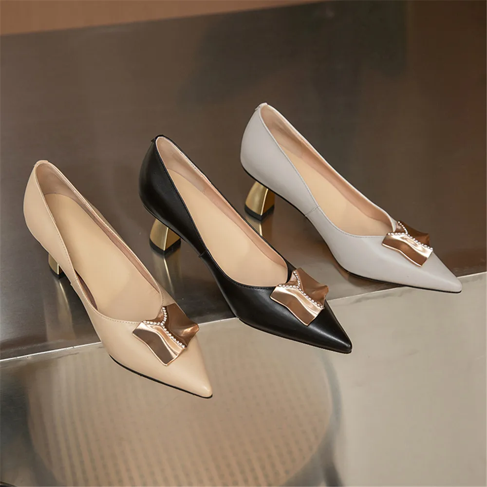 

MILI-MIYA Fashion Dress Party Shoes Women Cow Leather Pumps Slip On Thick Heels Pointed Toe Solid Color Handmade For Ladies