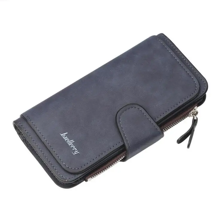 Синий Baellerry Leather Women Wallets Coin Pocket Hasp Card Holder Money Bags Casual Long Ladies Clutch Phone Wallet Women Purse - Цвет: Синий