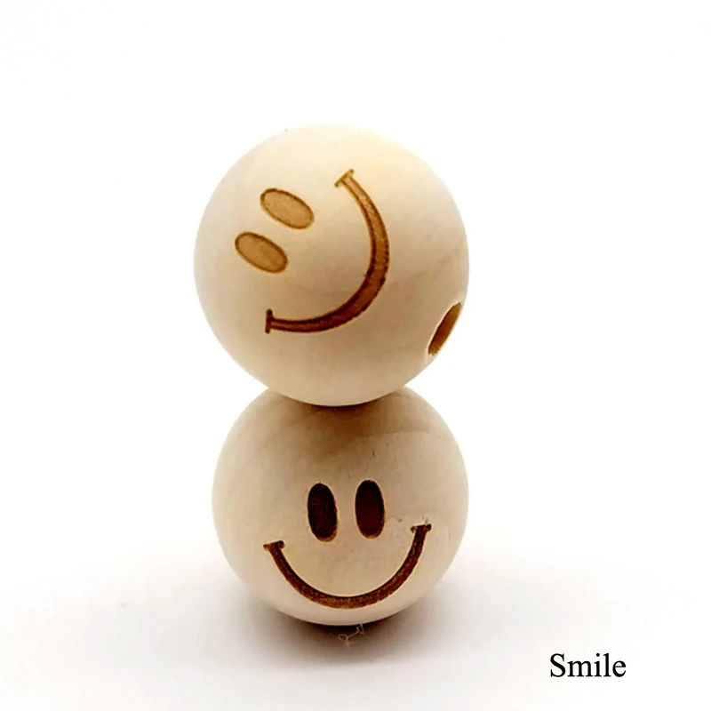 Smile 20 шт Круглые деревянные бусины подходят для браслета ожерелье DIY ювелирных изделий забота Пентакль смайлик ожерелье аксессуар - Цвет: Smile