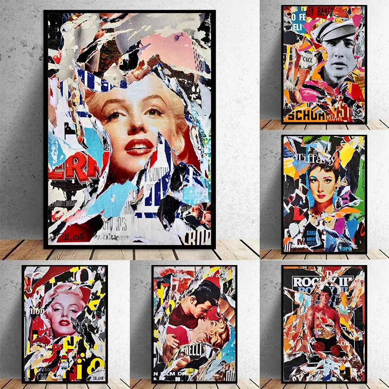 

Famous Cahracter Art Posters Marilyn Monroe Hepburn Boxer Graffiti Canvas Painting Abstract Wall Art Pictrue for Room Room Decor