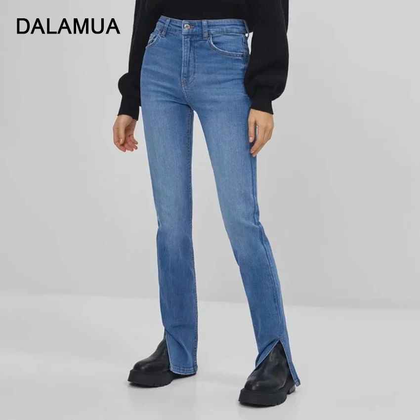 

Casual Women Jeans Pencil Pants High Waist Skinny Solid Blue Black Cotton Office Ladies 2022 Spring Fashion Female Denim Trouser