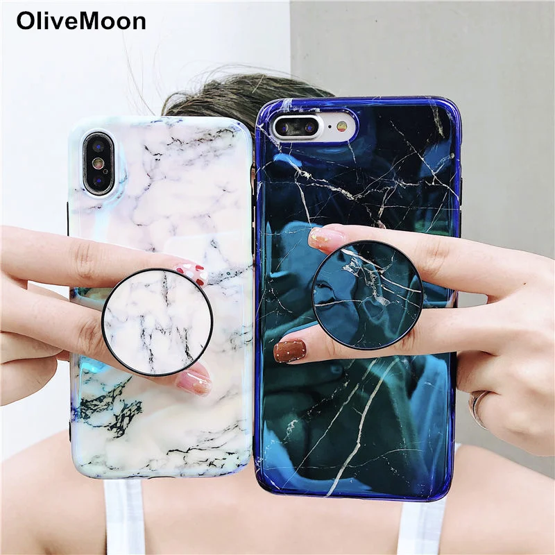 Чехол для телефона OliveMoon Blue-Ray с мраморной текстурой iPhone 6 6S 7 8 Plus XS MAX XR X мягкий