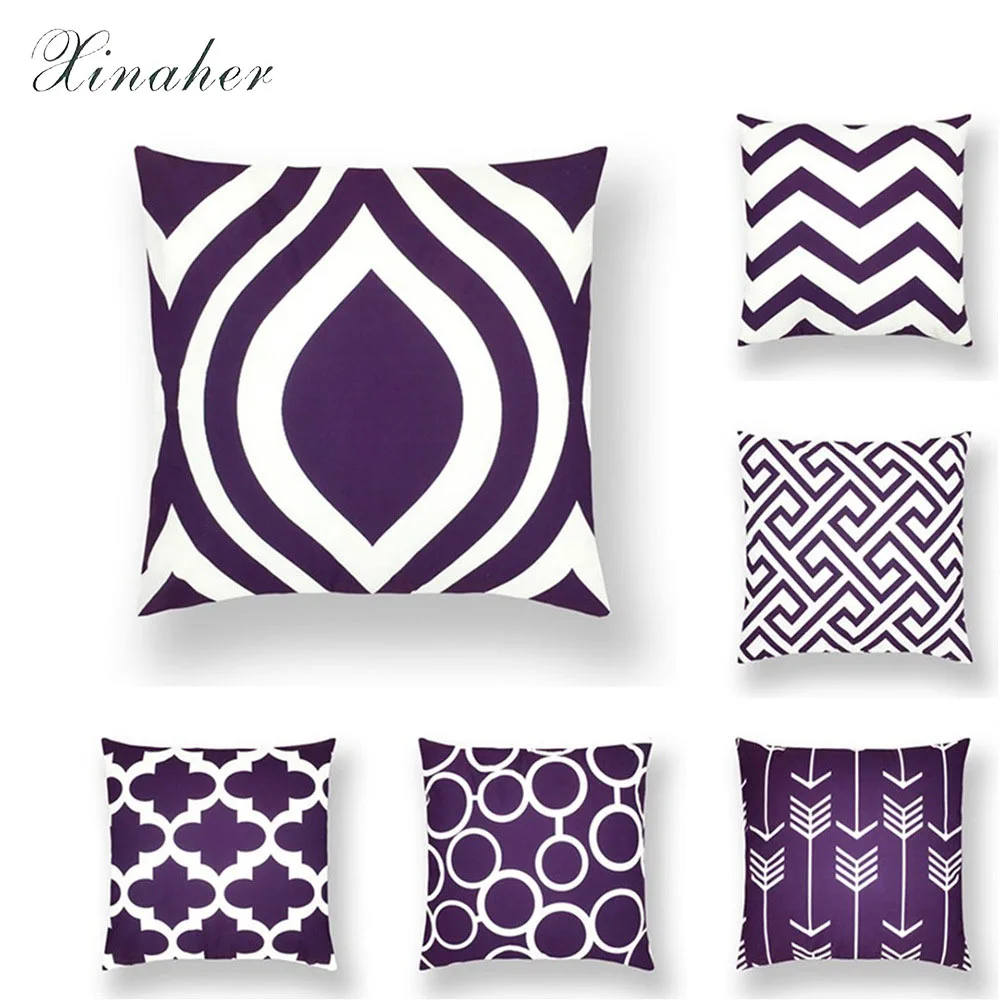 Фиолетовая наволочка из хлопка и льна с геометрическим рисунком|Наволочки| |