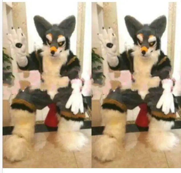 Серая длинная меховая пушистая собака лиса волк талисман костюм меховой