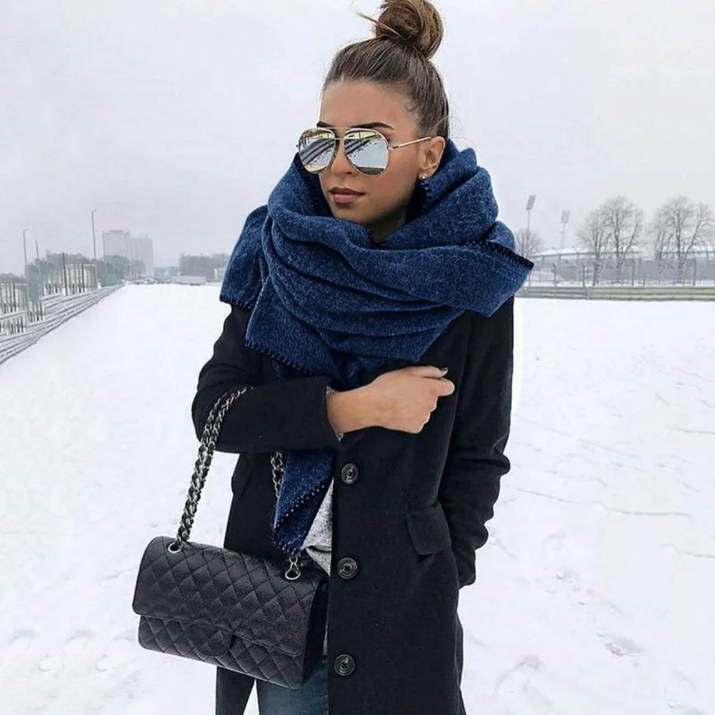 200cm Autumn Winter Scarf Women Solid Color Fleece Warm Shawl Outdoor Neck Wrap |