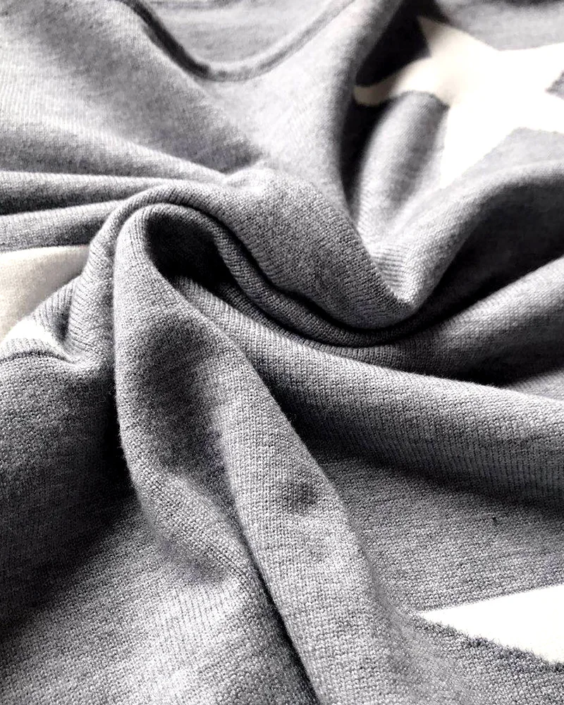 

MilaLit Five Pointed Star Pattern Flare Sleeve Knittwear Pullover Grey Khaki Loose Plus Size Autumn Fall Spring Sweaters