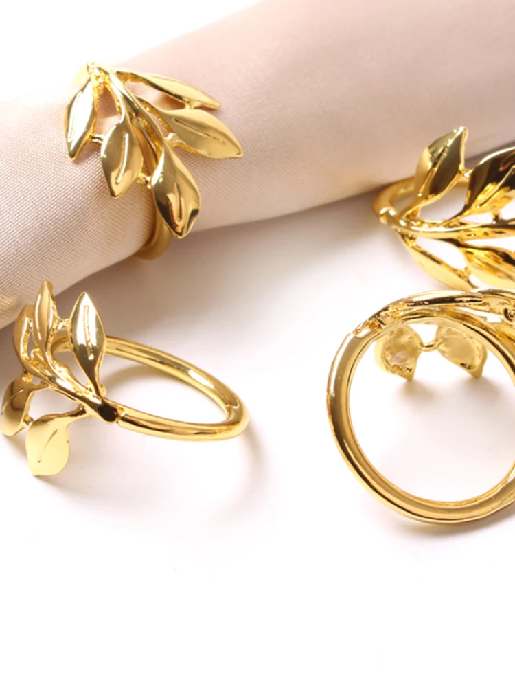 

Thailand style Leaf Flower Napkin Rings For Weddings Decoration Gold Alloy Round Napkin Holder Tableware