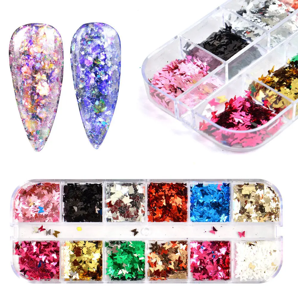 

WUF 3D Butterfly Star Slice Nail Flakes Laser Silver Polishing Glitter Sequins DIY Paillette for Decoration Nail Art Tips