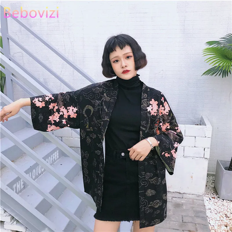 2020 черный китайский принт дракона Harajuku японский модный стиль женское Кимоно