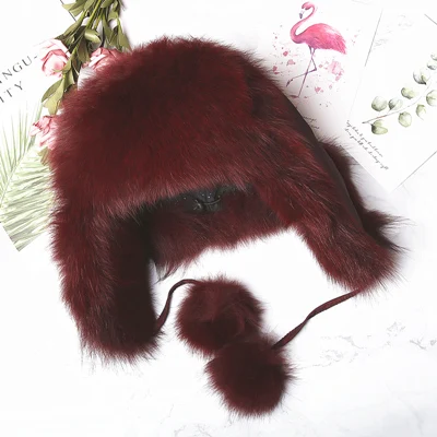 Color 8 (Winered) Gours меховая шапка для женщин, натуральный мех енота, лисы, русские шапки-ушанки, зимние толстые теплые уши, модная шапка-бомбер черного цвета, Новое поступление - Цвет: Color 8 (Winered)