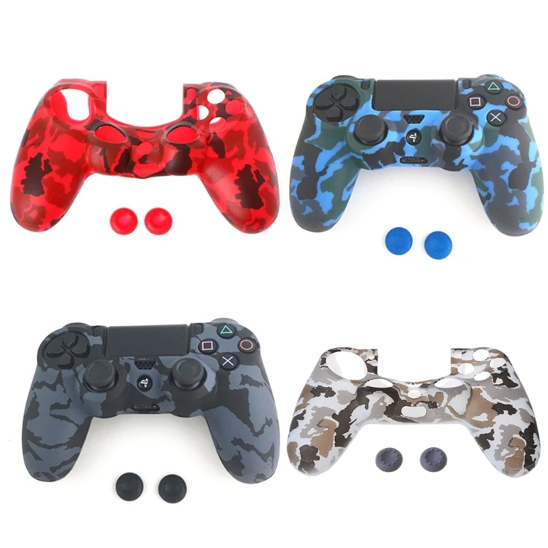 1 комплект новый мягкий Камуфляжный силиконовый чехол + 2 джойстика крышки для PS4
