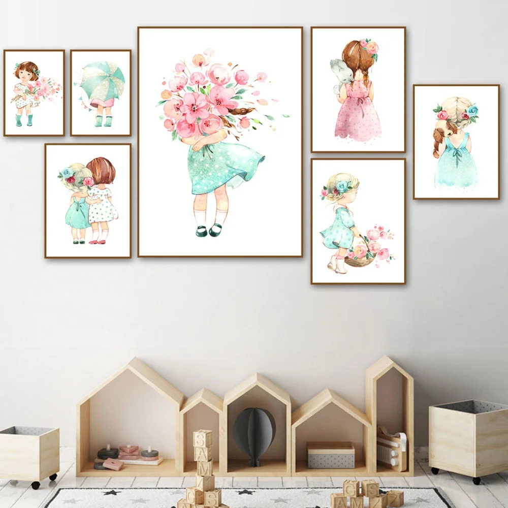 

Unframed Nordic Pink Dress Girl Animal Wall Decoration Poster For Living Room Bedroom Dining Room