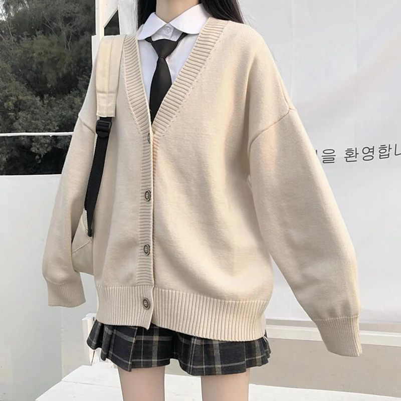 Japanese School Uniform Fashion College Jk Loose V-neck Cardigan Sweater Female Outer Wear JK Sweater Coa  Anime School Uniform