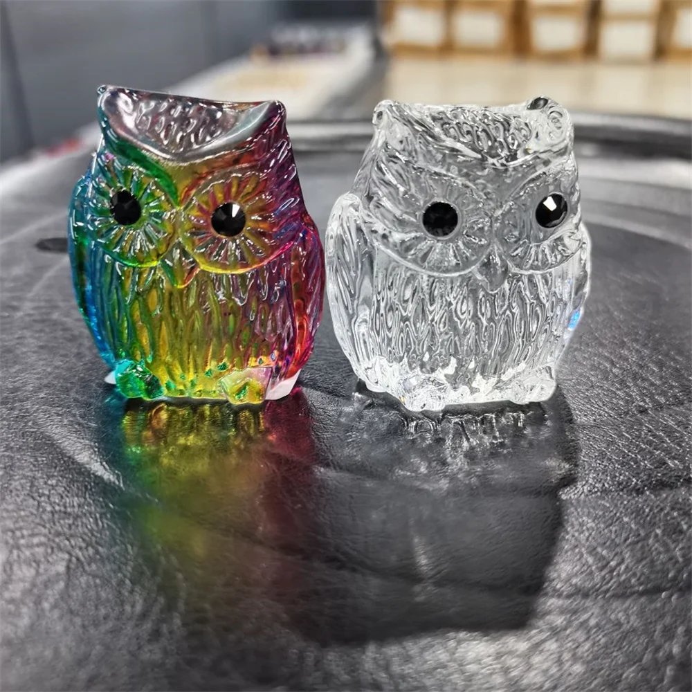 

1pcs Handmade Colored Creative Glass Owl Decoration Figurine Model Sculpture Hand Blown Glass Art Figurine Collectible ,Bedro