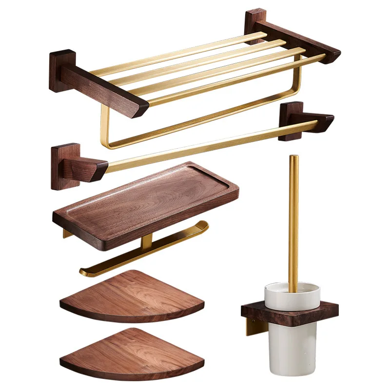 walnut bathroom accessories bath towel rack towel bar set toilet paper holder bathroom hardware shelves free global shipping