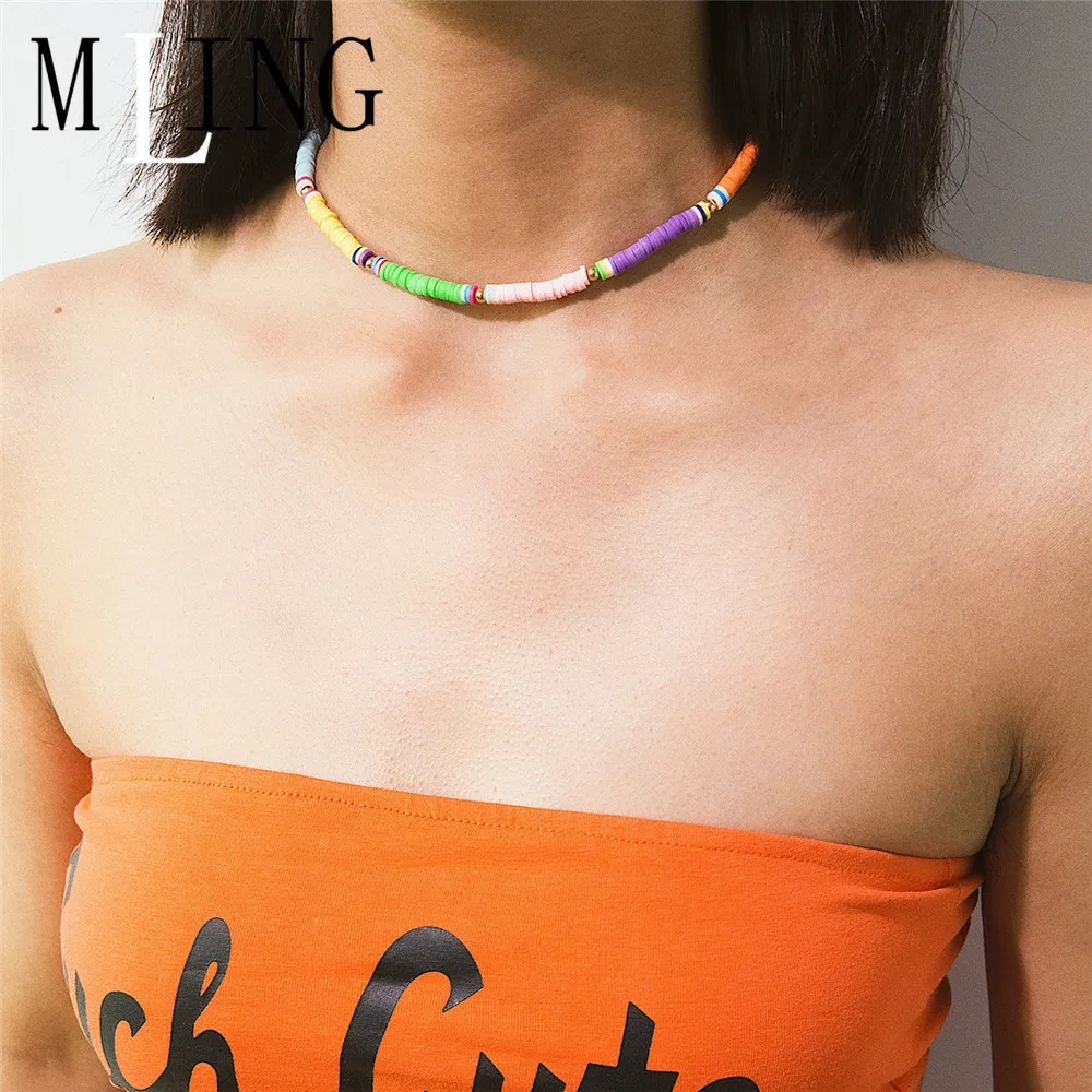 MLING Vintage Colorful Beads Choker Necklace Newest Geometric Soft Pottery For Women Girl | Украшения и аксессуары