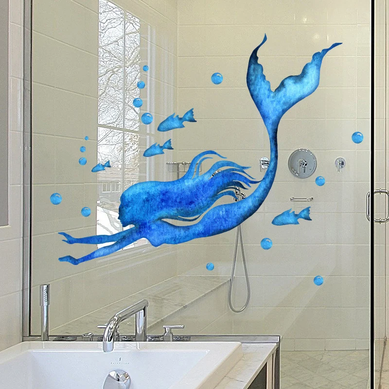Настенные стикеры Bule Mermaid для ванной комнаты водонепроницаемые фотообои из ПВХ