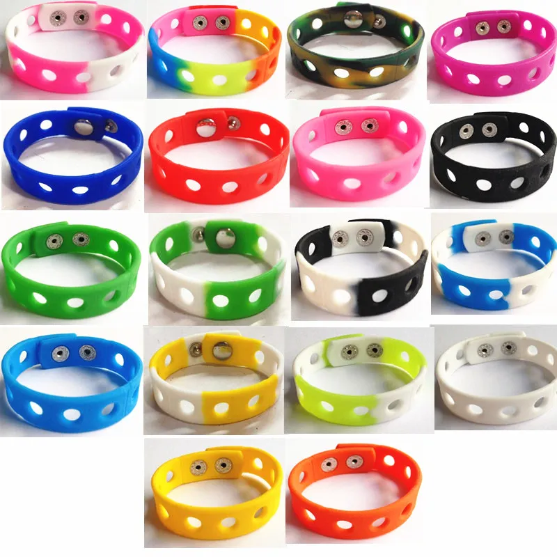 Wholesale 100pcs 18cm Silicone Wristbands with Hole Bracelets Fit with Shoe Charms Fashion Decoration Sports Style Kids Gift