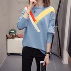 Новинка Осень-зима 2021, модные вязаные пуловеры в Корейском стиле с круглым вырезом, женские свободные свитеры в полоску с длинными рукавами, топы