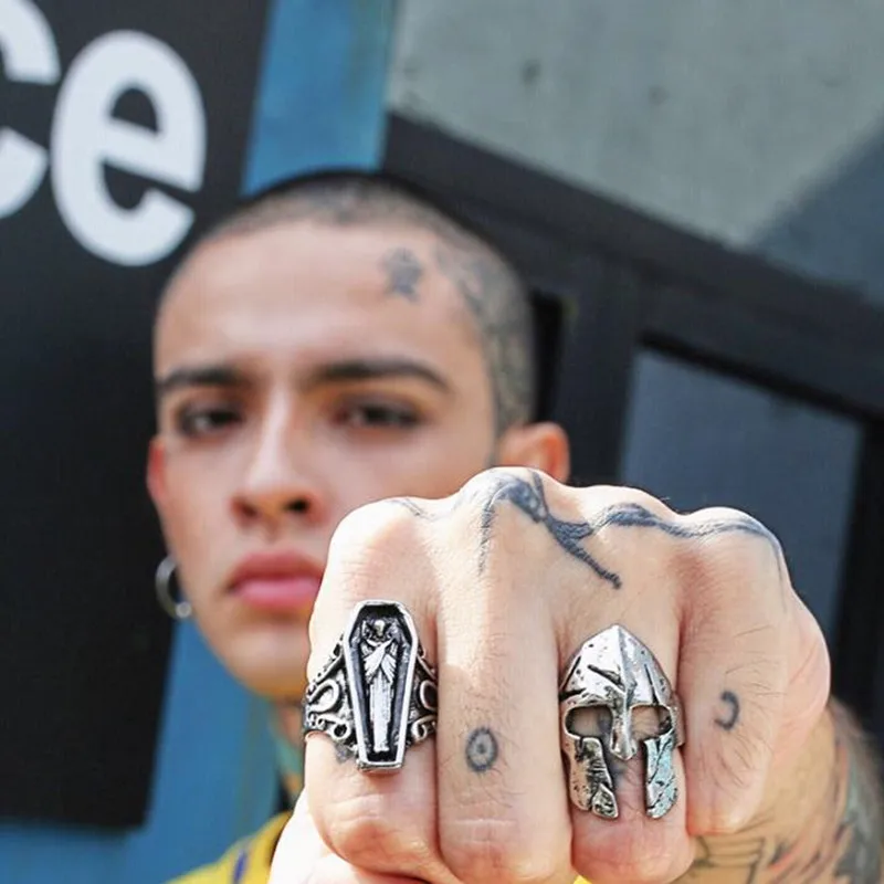 

Dark Hip-hop Punk Couple Ring European and American Fashion Cross Combination Retro Mummy Egyptian Pharaoh Religious Ring