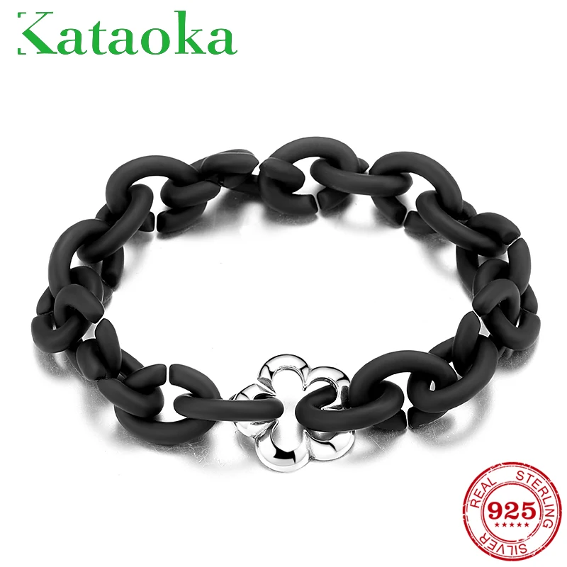 Модные маленькие бусины с цветами черный жесткий резиновый браслет ручной