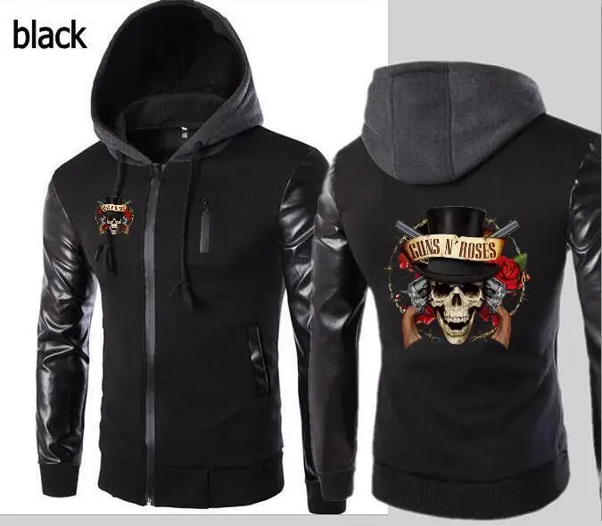 Мужская кожаная куртка с капюшоном и рукавом Guns N Roses Band модная мотоциклетная