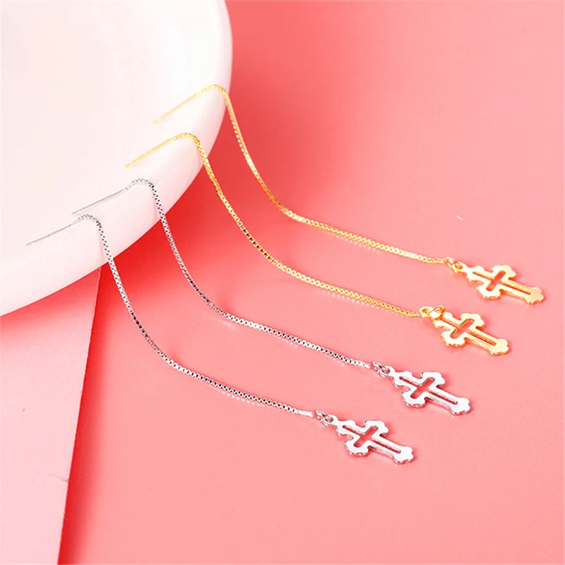 

S925 Sterling Silver Fashion Cross Medium And Long Tassel Earrings Earrings Trendy Punk Style Earrings Personalized Earrings