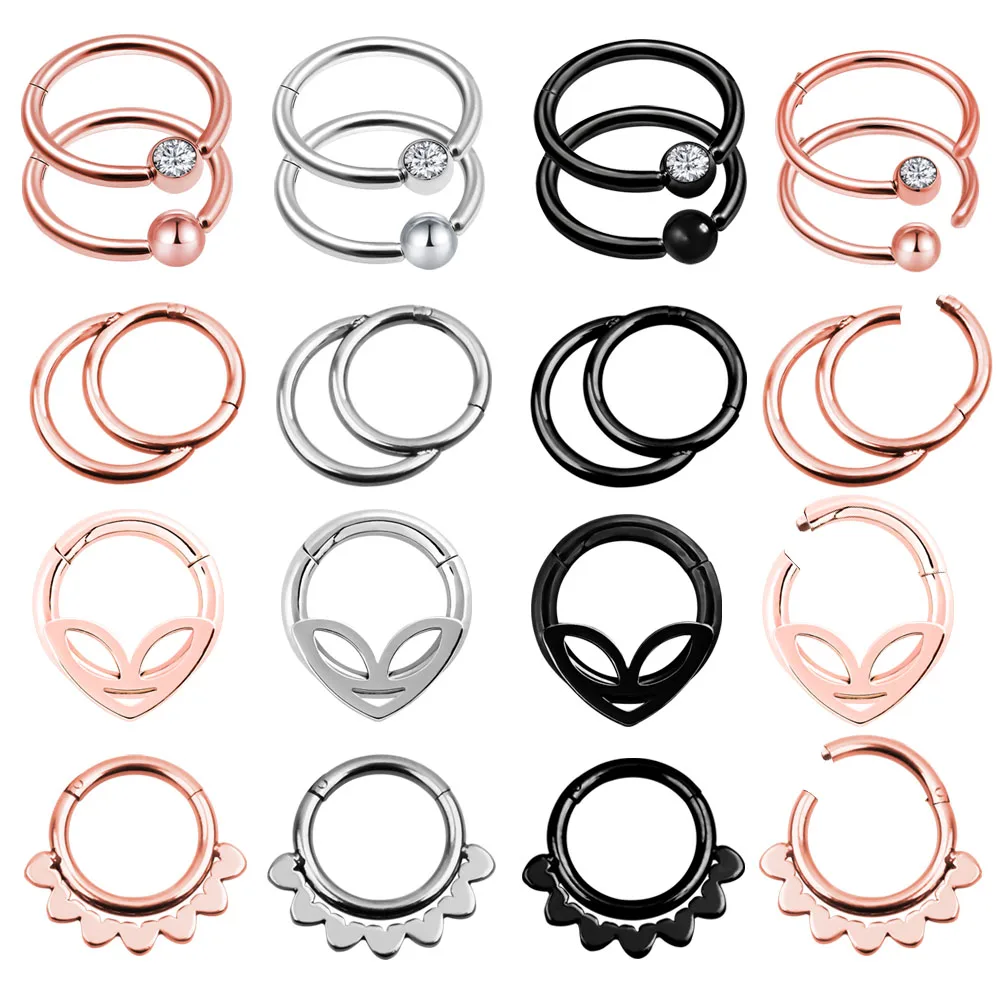 Смешанный стиль двухслойные стальные кольца для носа висячие серьги пирсинг
