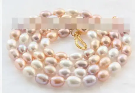 

long 32" big 9-10mm baroque white pink purple freshwater pearl necklace h2232
