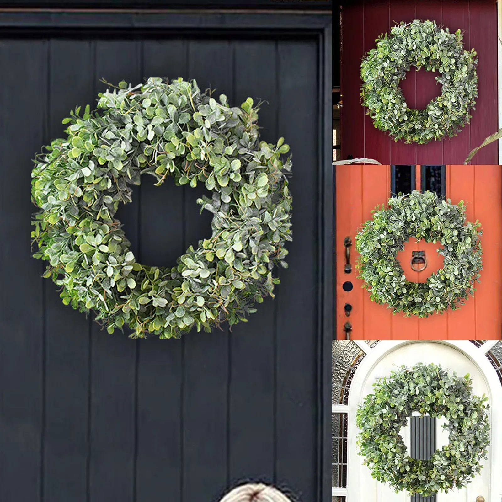 

Front Door Wreaths Artificial Spring Summer Green Hanging Garland For Home Wedding Wall Window Decoration (17'' Shell Grass)